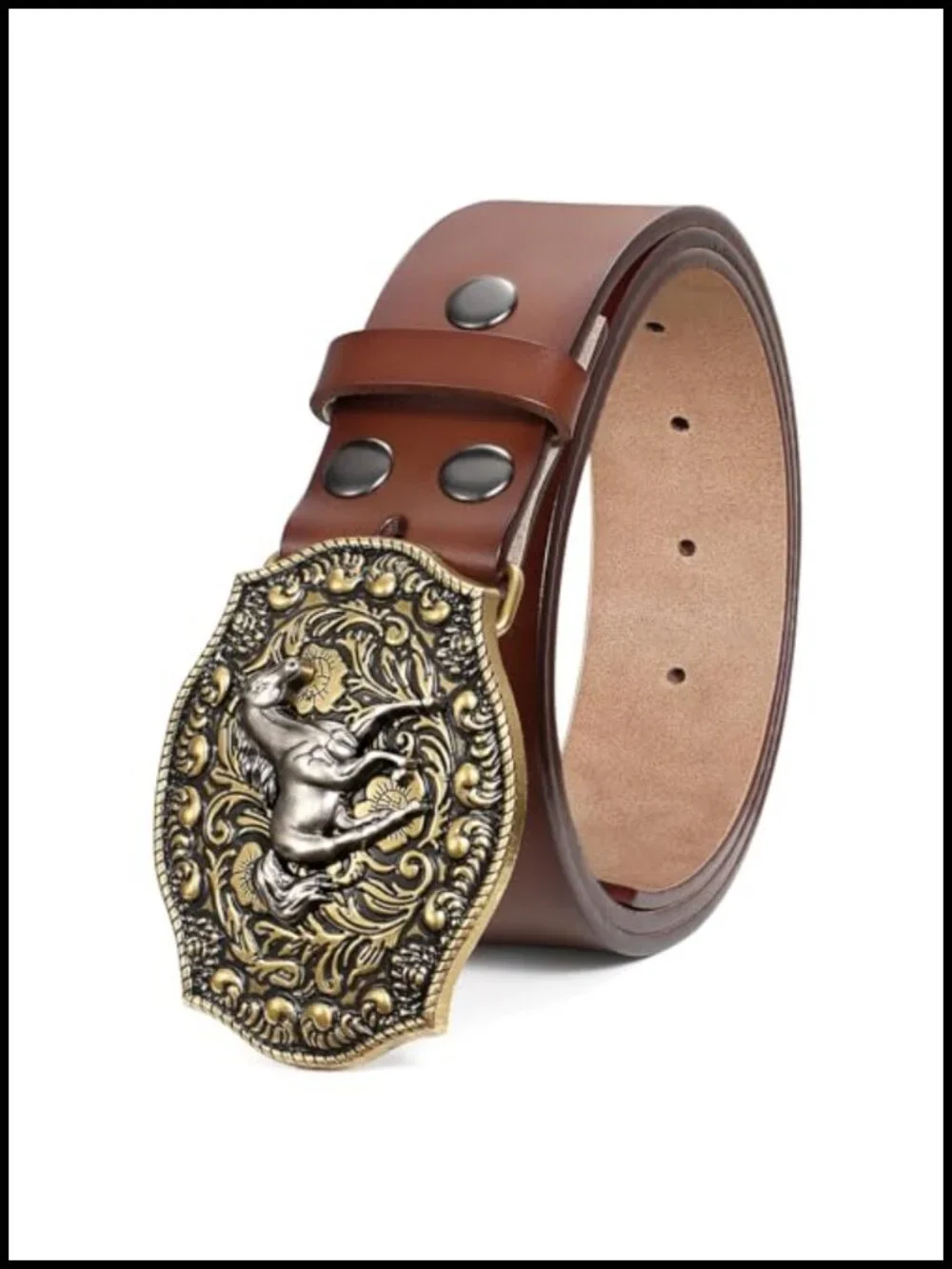 Western Cowboy Belt Men Women Leather with Horse or Bull Buckle